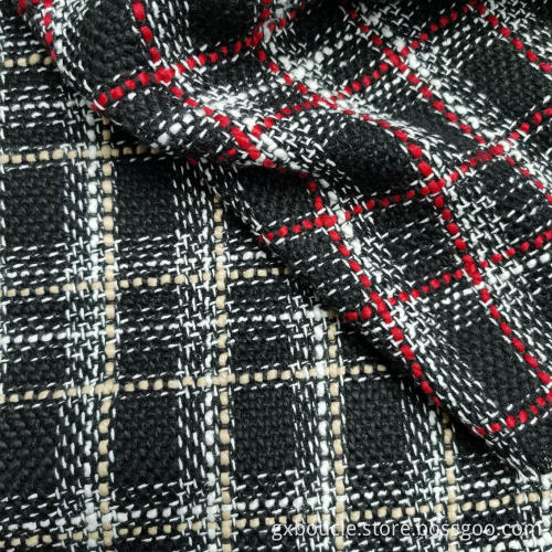 Boucle fashion tartan design black ground fabric